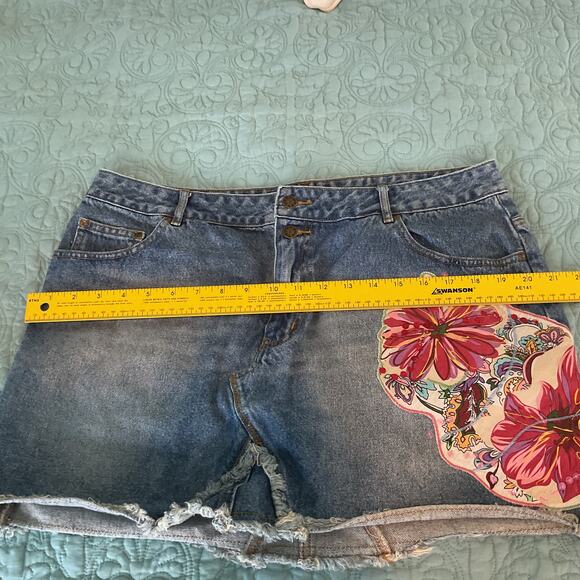 Thalia Sodi Womens Cotton Denim Patchwork Skirt Medium Wash Floral Size 15 16 - Picture 8 of 10